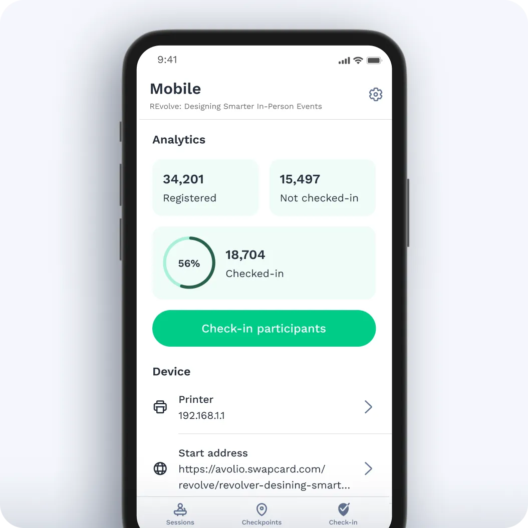 Mobile view of SwapcAccess- check-in analytics from sessions. 